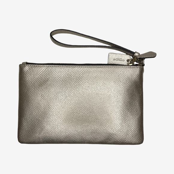 Coach Metallic Leather Large Corner Zip Wristlet Gold Pebbled Leather - Picture 5 of 15